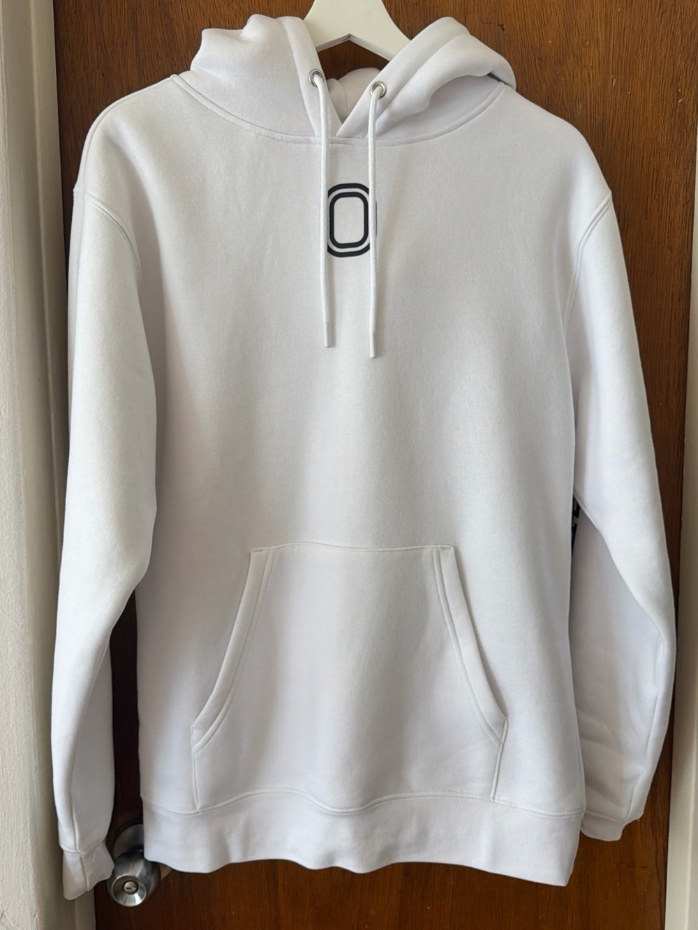 Men's White Crewneck Hoodie with Subtle Chest Logo